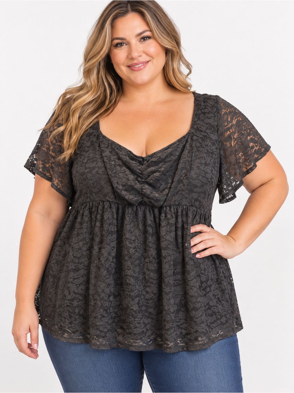 Title: Torrid Black Floral Lace Babydoll Peplum Top Plus Size 4X